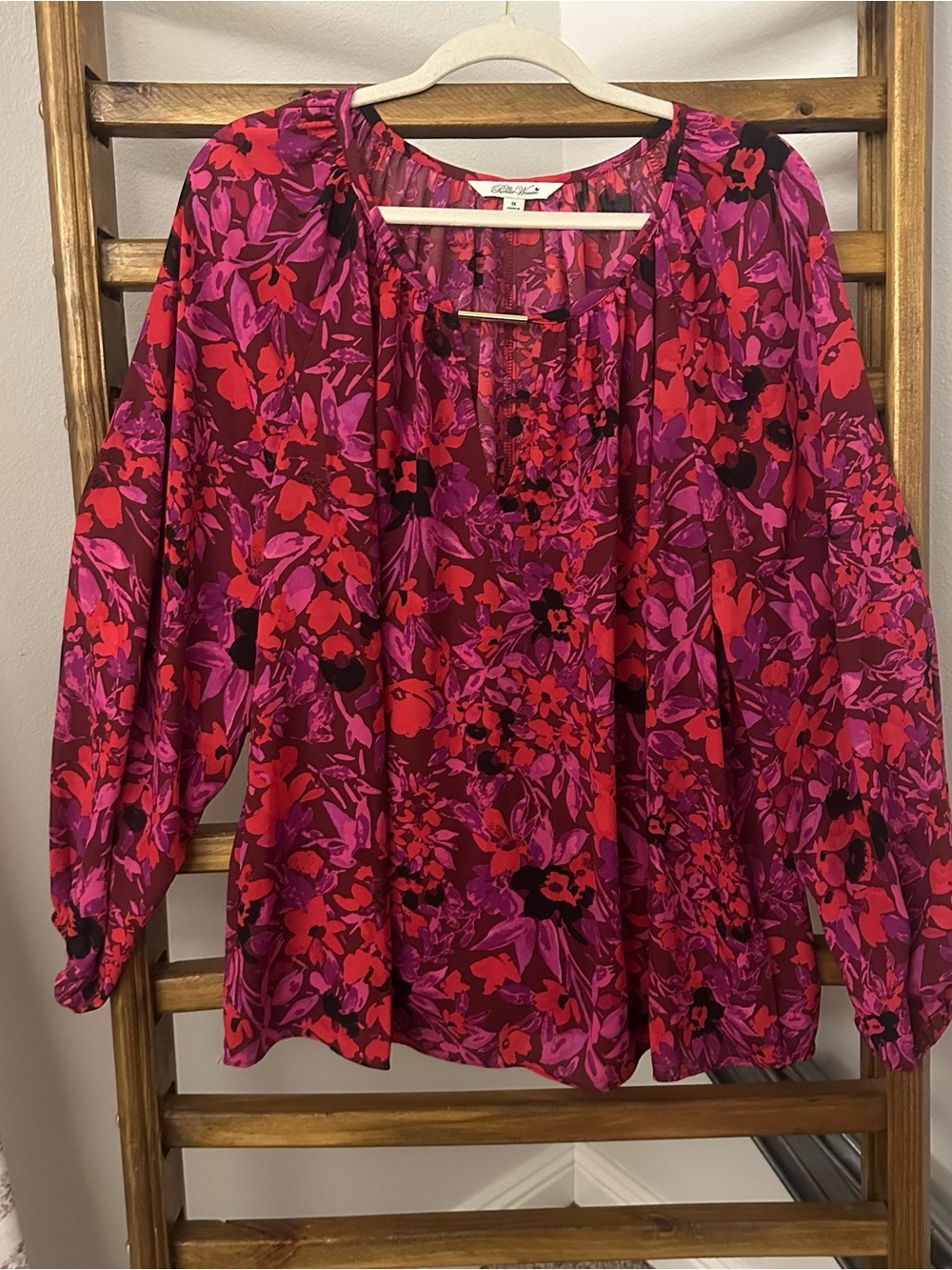 The Pioneer Woman Floral Peasant Tunic - Fuchsia & Red
